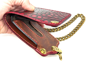 Anvil 5G Bifold Leather Chain Wallet - Red/Black American Alligator