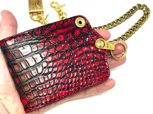 Anvil 5G Bifold Leather Chain Wallet - Red/Black American Alligator