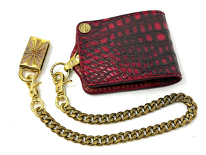 Anvil 5G Bifold Leather Chain Wallet - Red/Black American Alligator