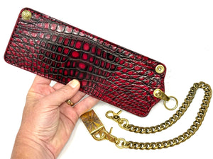 Anvil 5G Bifold Leather Chain Wallet - Red/Black American Alligator