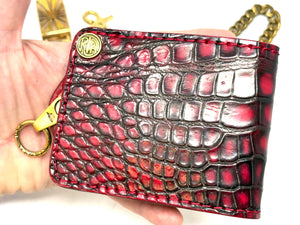 Anvil 5G Bifold Leather Chain Wallet - Red/Black American Alligator