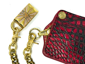 Anvil 5G Bifold Leather Chain Wallet - Red/Black American Alligator