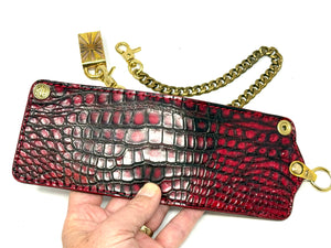 Anvil 5G Bifold Leather Chain Wallet - Red/Black American Alligator