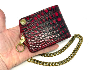 Anvil 5G Bifold Leather Chain Wallet - Red/Black American Alligator