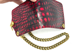 Anvil 5G Bifold Leather Chain Wallet - Red/Black American Alligator