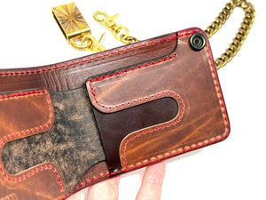 Anvil 5G Bifold Leather Chain Wallet - Red/Black American Alligator