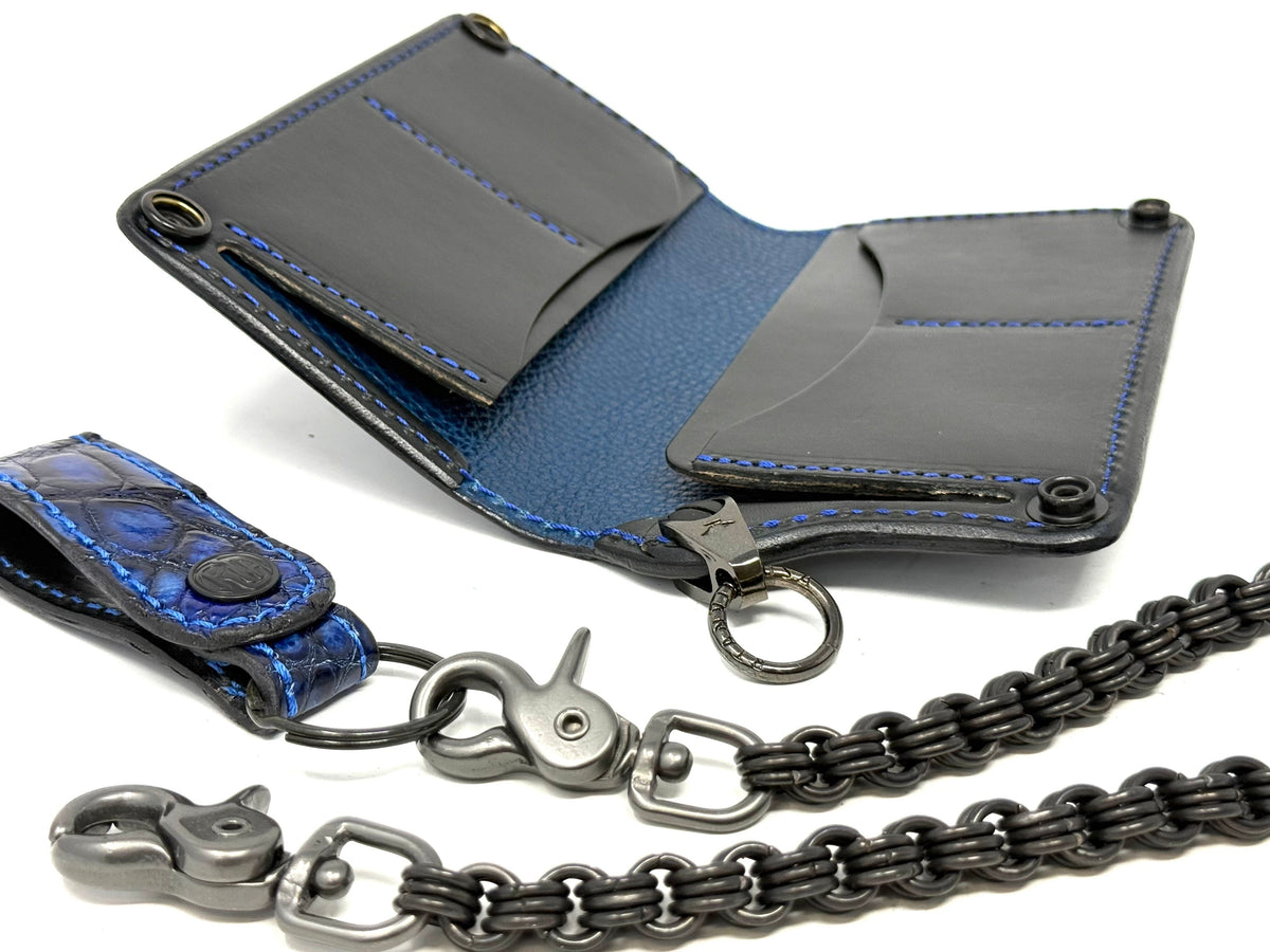 Anvil 5G Long Wallet - Blue/Black Alligator &amp; Chain &amp; Loop