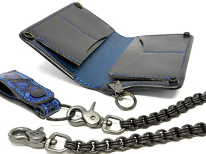 Anvil 5G Long Wallet - Blue/Black Alligator & Chain & Loop - Anvil Customs