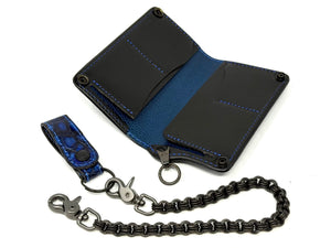 Anvil 5G Long Wallet - Blue/Black Alligator & Chain & Loop - Anvil Customs