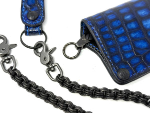 Anvil 5G Long Wallet - Blue/Black Alligator & Chain & Loop - Anvil Customs