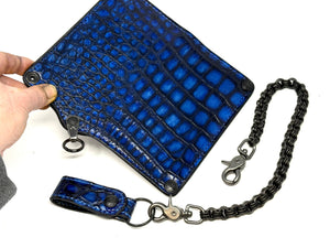 Anvil 5G Long Wallet - Blue/Black Alligator & Chain & Loop - Anvil Customs