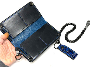 Anvil 5G Long Wallet - Blue/Black Alligator & Chain & Loop - Anvil Customs