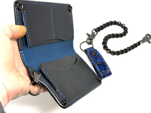 Anvil 5G Long Wallet - Blue/Black Alligator & Chain & Loop - Anvil Customs