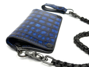 Anvil 5G Long Wallet - Blue/Black Alligator & Chain & Loop - Anvil Customs