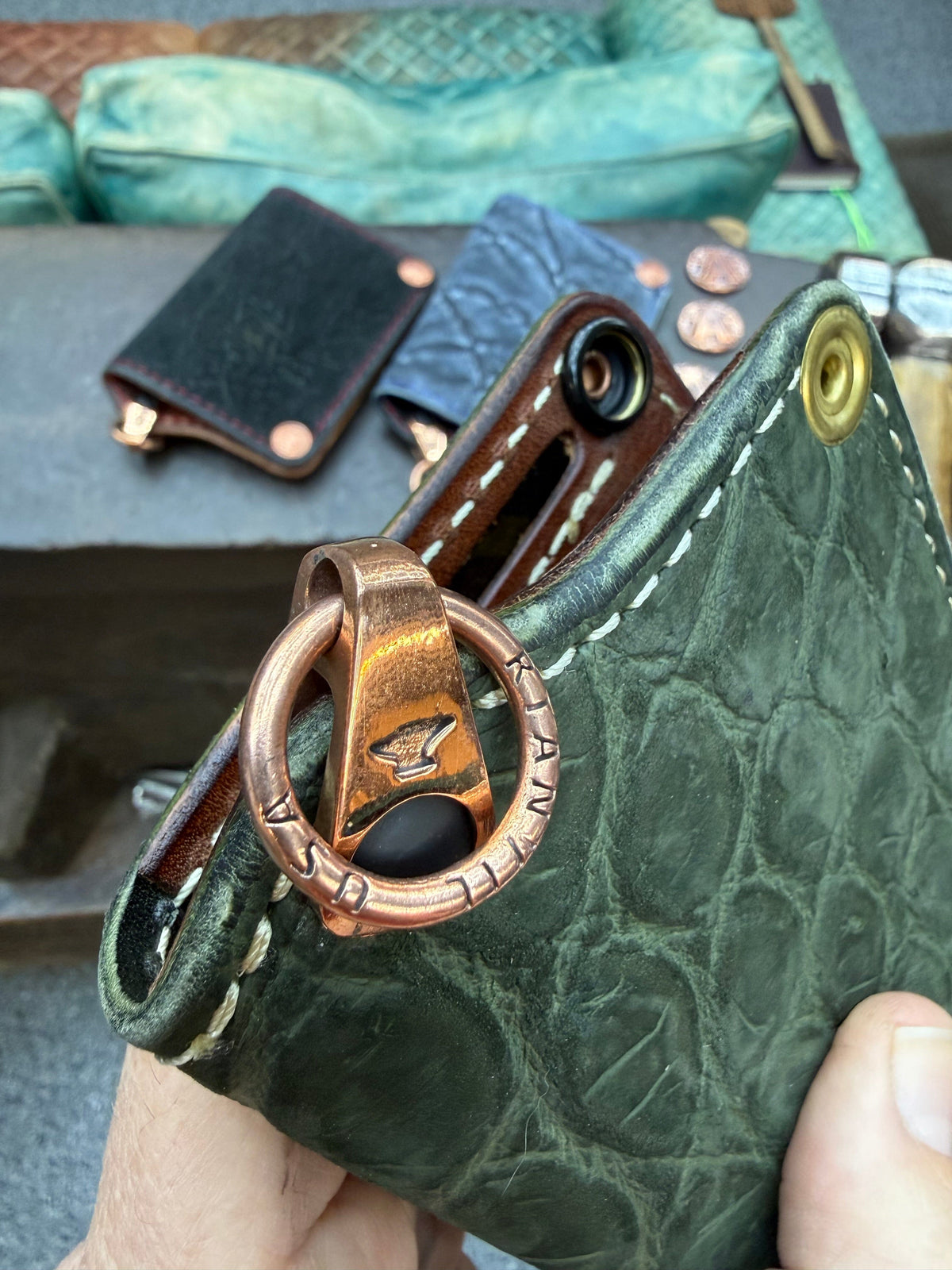 Anvil 5G MINI Long Chain Wallet - Nubuck Green Alligator