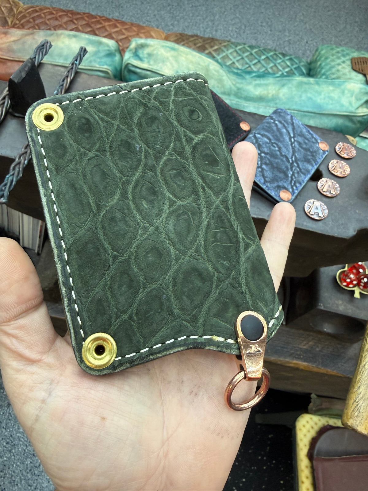 Anvil 5G MINI Long Chain Wallet - Nubuck Green Alligator