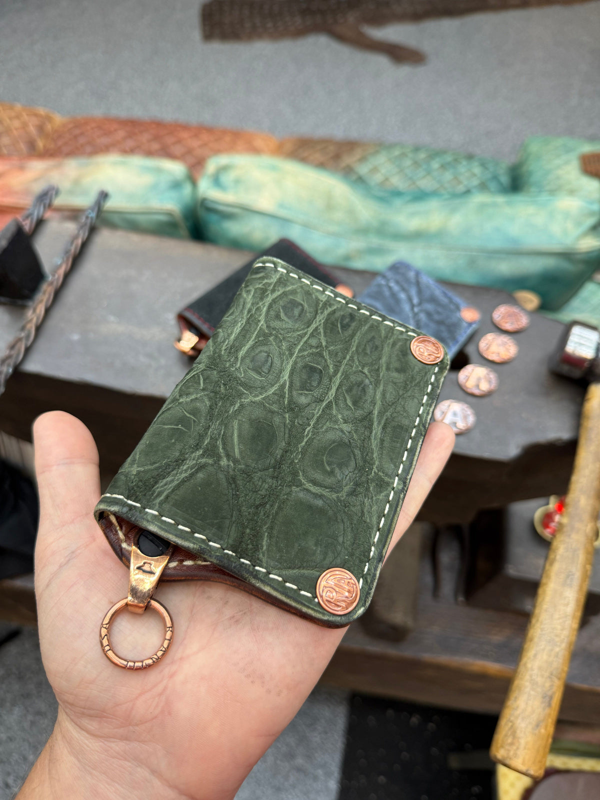 Anvil 5G MINI Long Chain Wallet - Nubuck Green Alligator