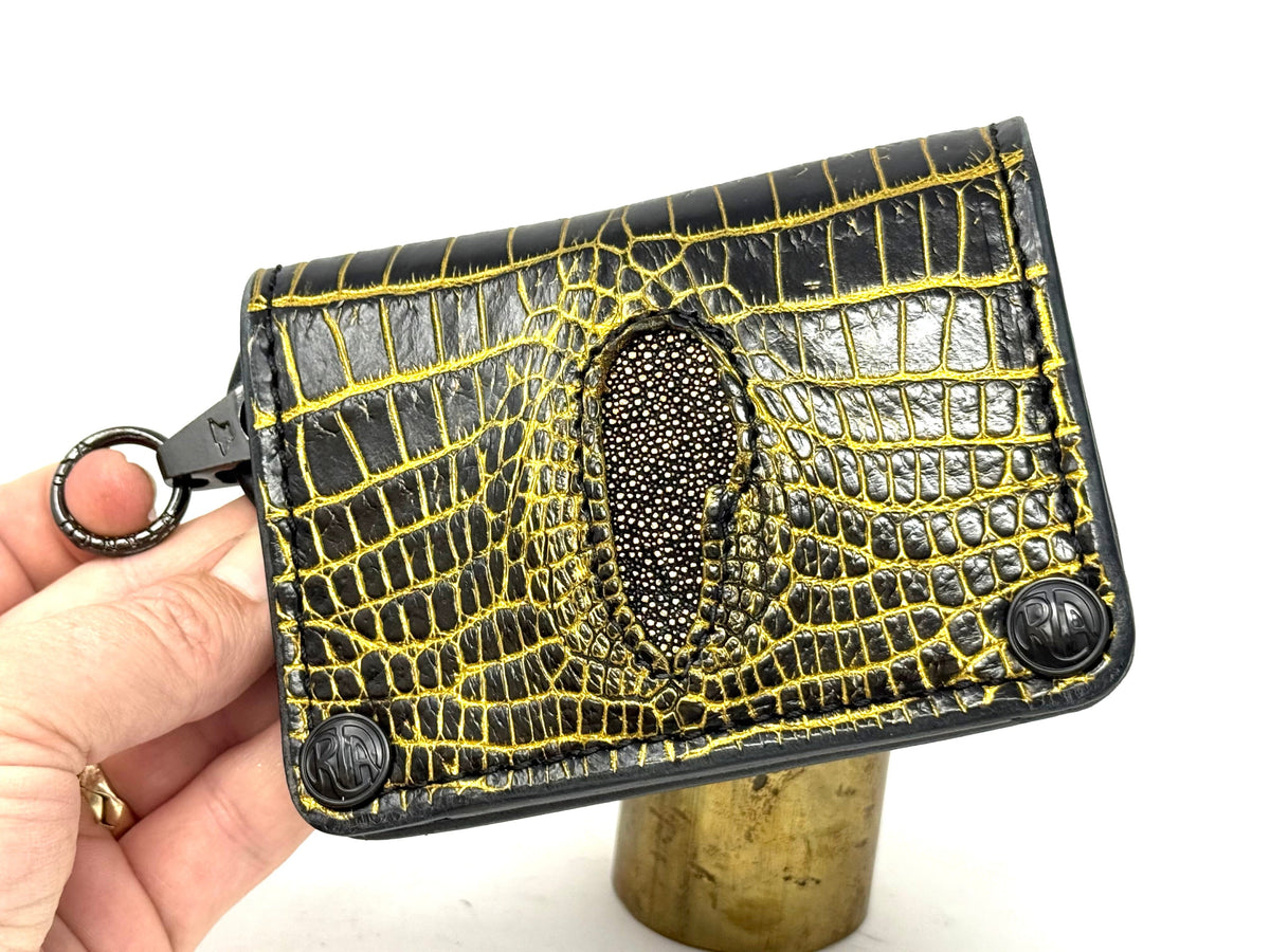Anvil 5G Mini Long Wallet - Black/Gold Alligator Cloaca