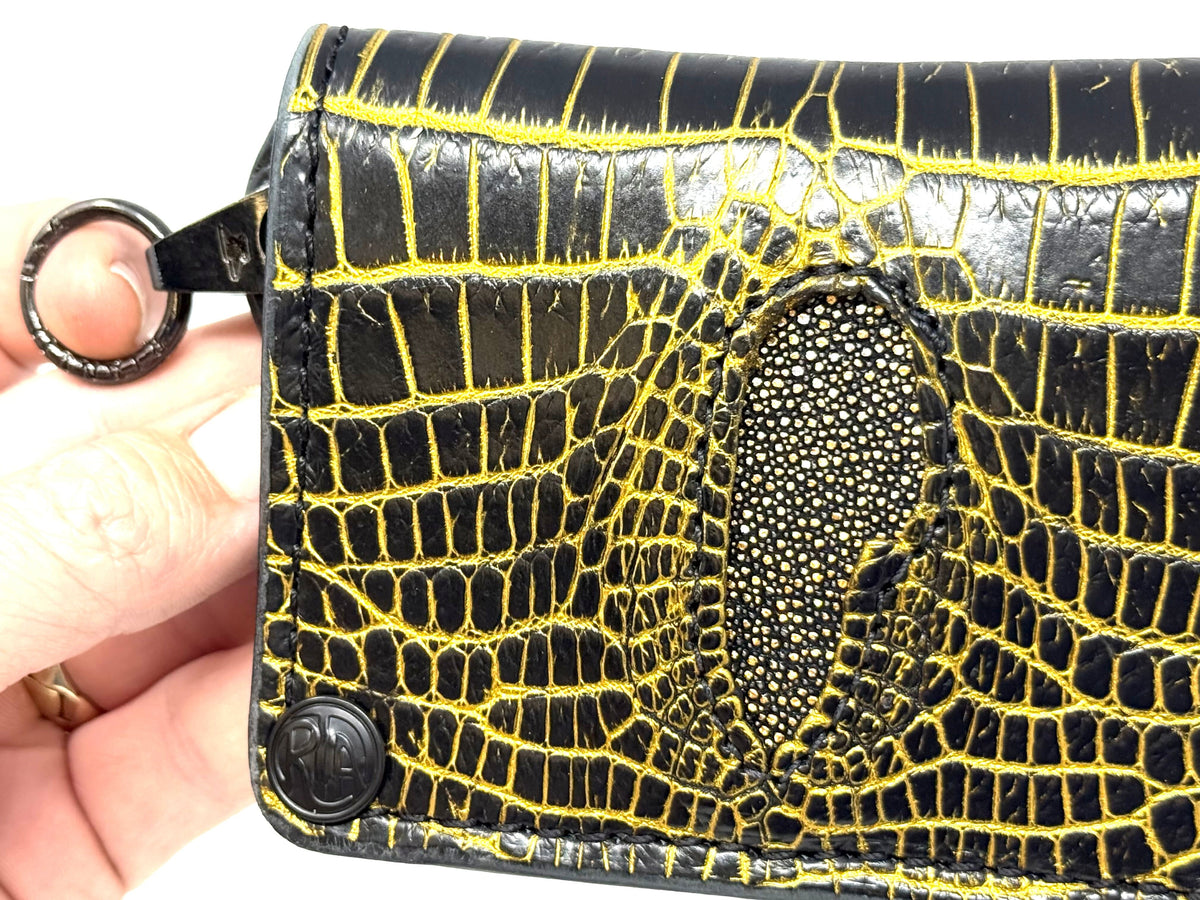Anvil 5G Mini Long Wallet - Black/Gold Alligator Cloaca