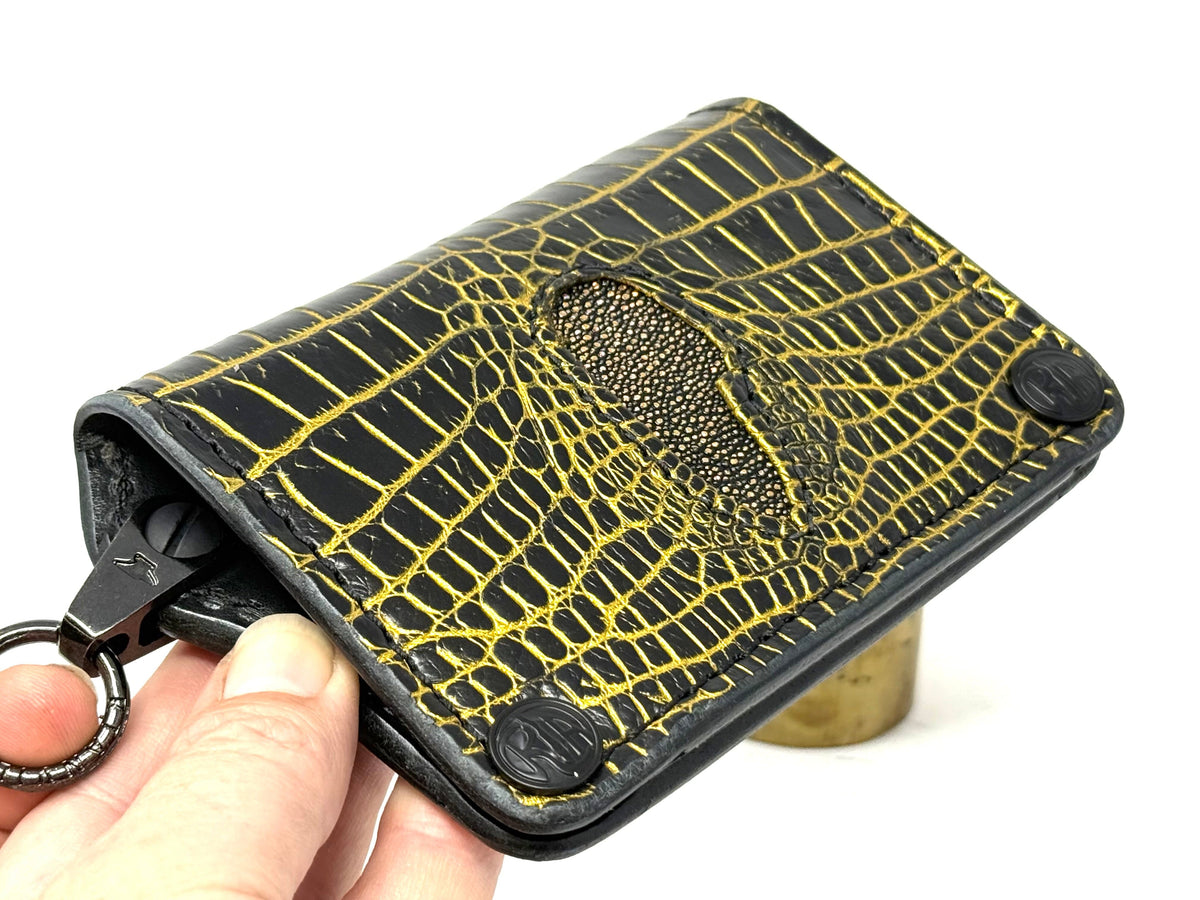 Anvil 5G Mini Long Wallet - Black/Gold Alligator Cloaca