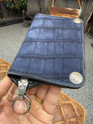 Anvil 5G Mini Long Wallet - Nubuck Navy Alligator - Anvil Customs