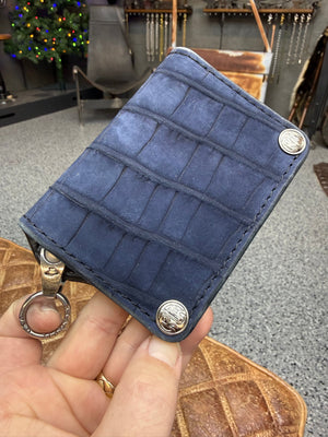 Anvil 5G Mini Long Wallet - Nubuck Navy Alligator - Anvil Customs