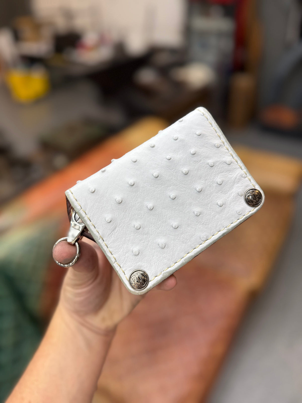 Anvil 5G Mini Long Wallet - White Full Quill Ostrich