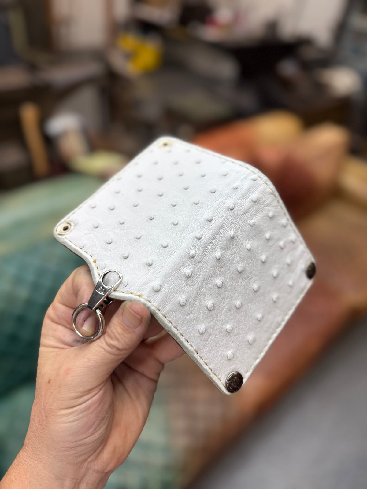 Anvil 5G Mini Long Wallet - White Full Quill Ostrich