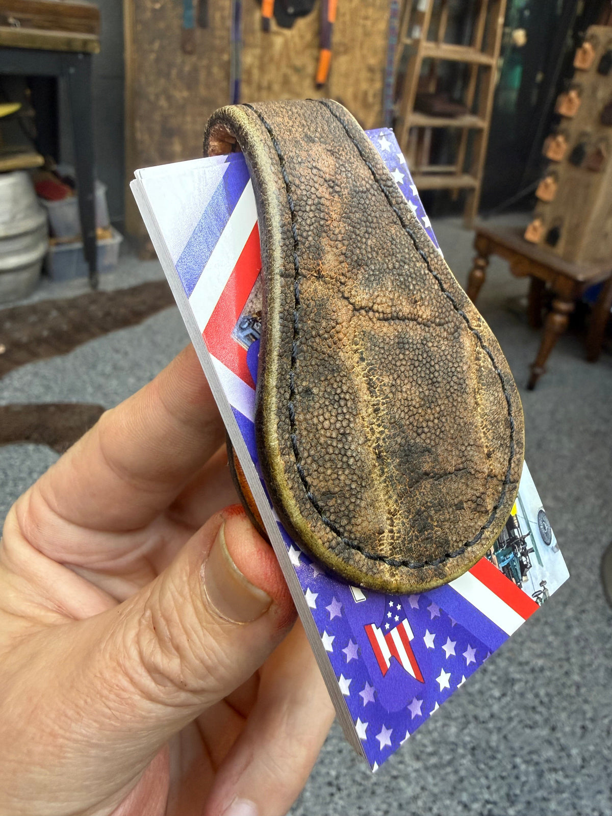 Anvil Cash Clamp Wallet:  Patina Elephant