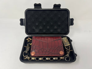 Anvil Mini Long Wallet Set - Antiqued Wine American Alligator & Patina Brass