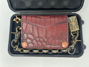 Anvil Mini Long Wallet Set - Antiqued Wine American Alligator & Patina Brass