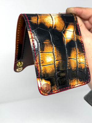 Bifold Leather Chain Wallet - “Tortoise” American Alligator