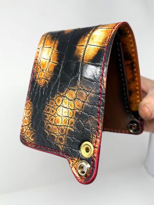 Bifold Leather Chain Wallet - “Tortoise” American Alligator