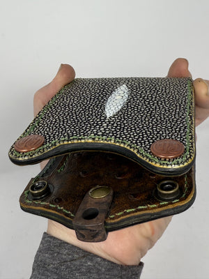 Bifold Leather Chain Wallet - Chromium Stingray