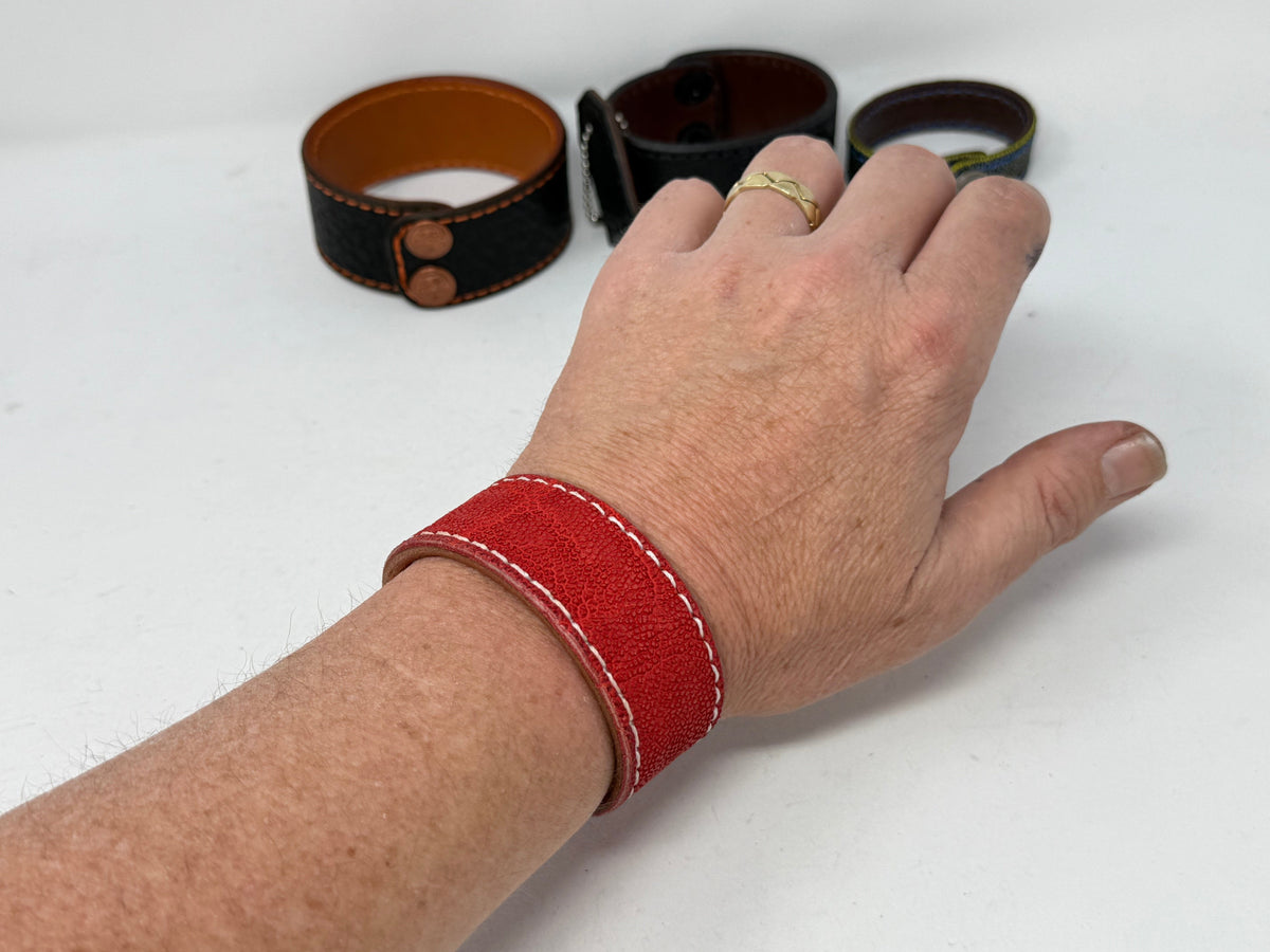 Elephant Leather Bracelet / Cuff: RED
