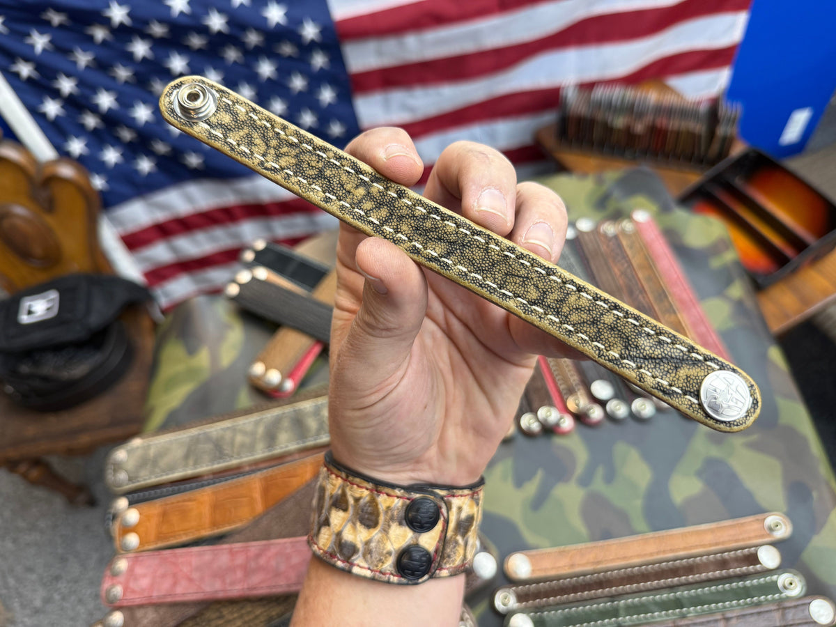 Exotic Leather Bracelet / Cuff:  GoldRush Elephant