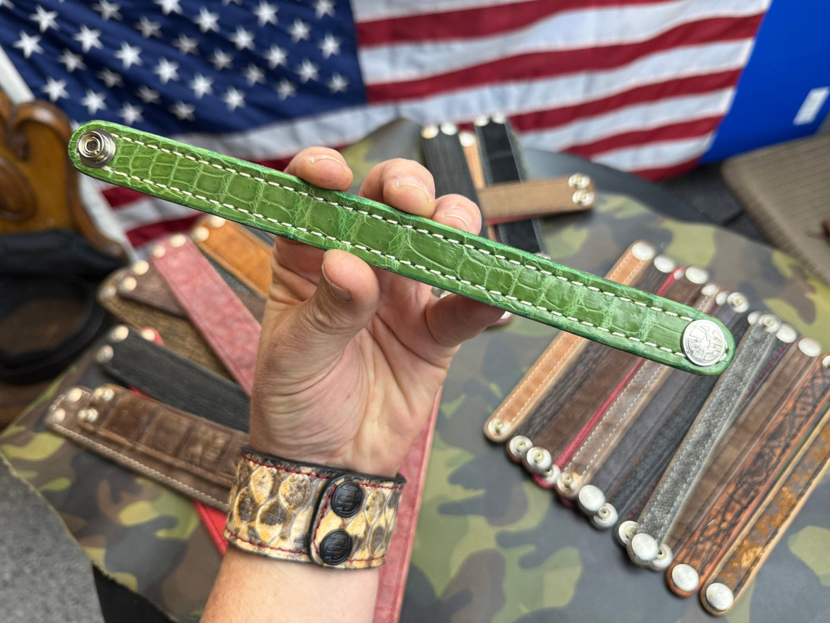 Exotic Leather Bracelet / Cuff:   Lime Green Alligator