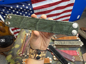 Exotic Leather Bracelet / Cuff:   Nubuck Green Alligator