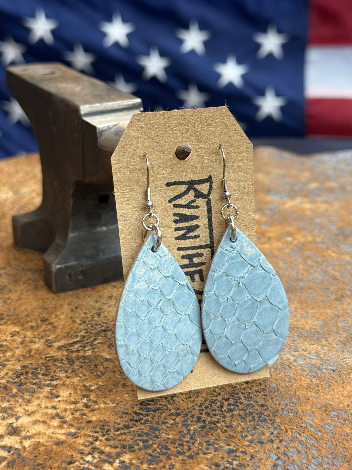 Exotic Leather Earrings: BabyBlue Python - Anvil Customs