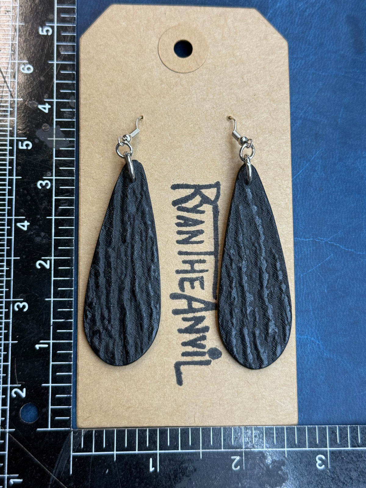Exotic Leather Earrings: Black Shark Teardrop