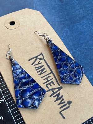 Exotic Leather Earrings: Blue Black Alligator Trapezoid - Anvil Customs