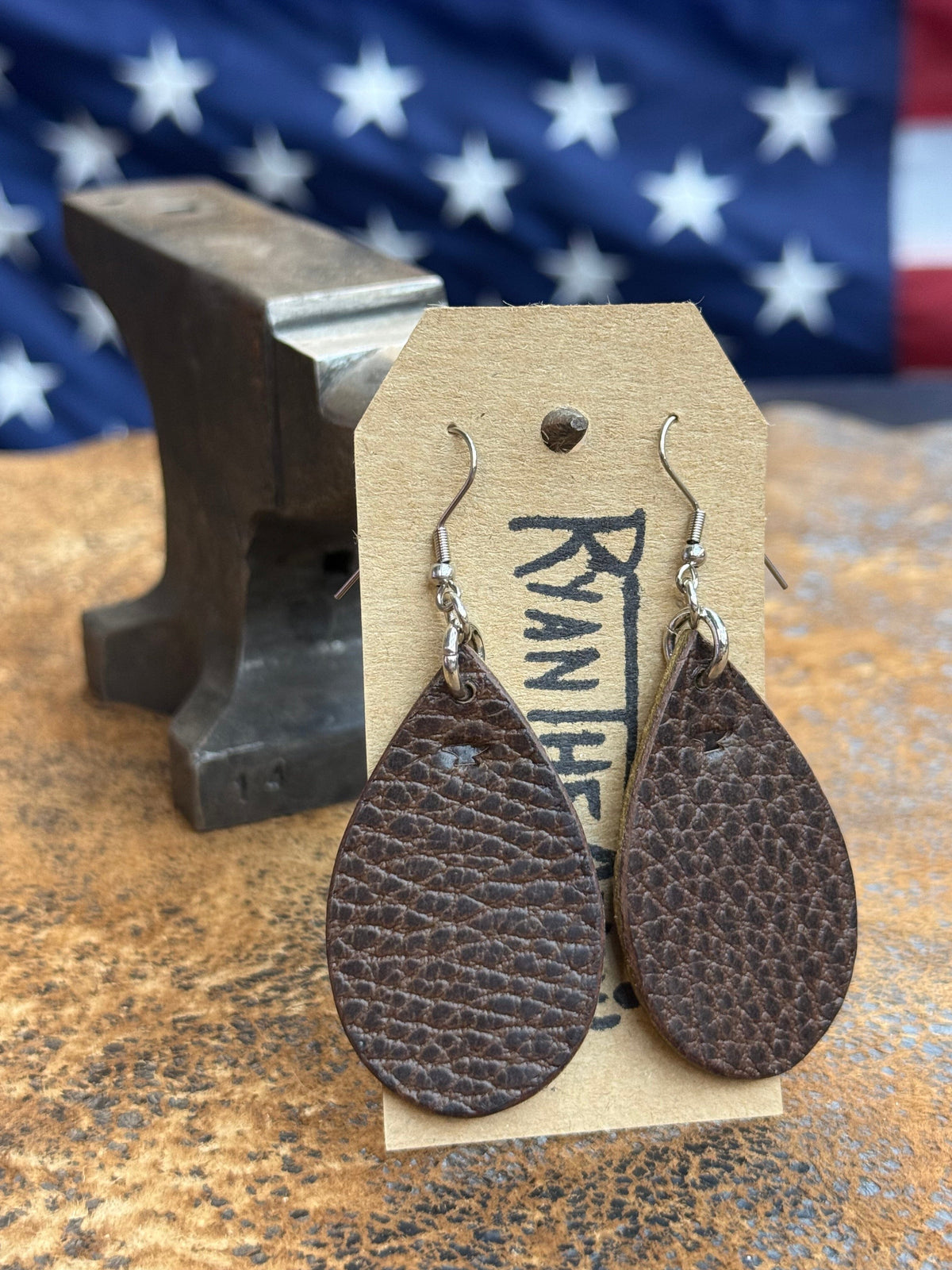 Exotic Leather Earrings: Brown Elephant - Anvil Customs