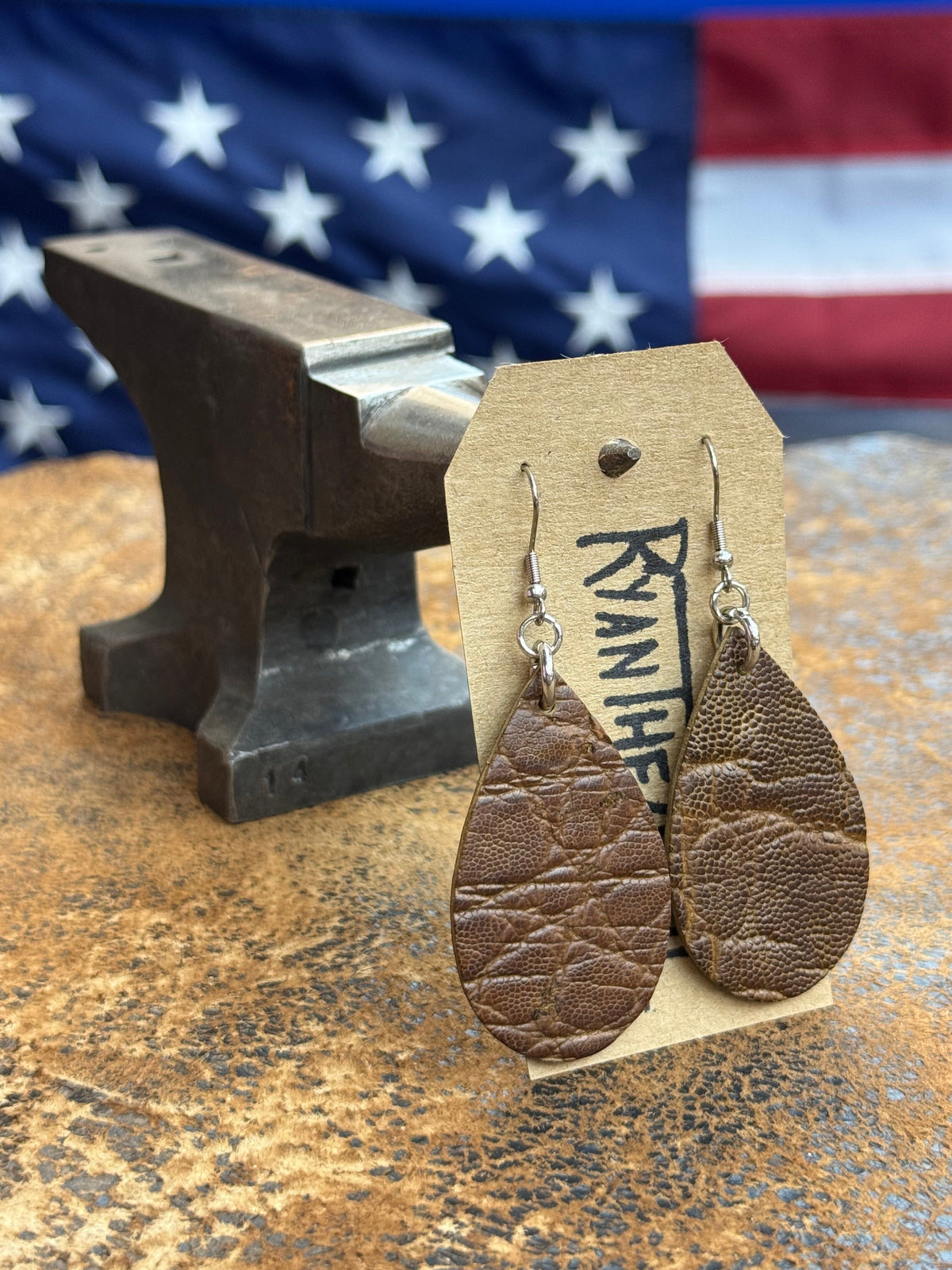 Exotic Leather Earrings: Brown Elephant - Anvil Customs