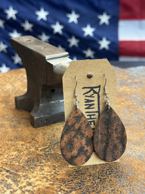 Exotic Leather Earrings: Cognac Elephant