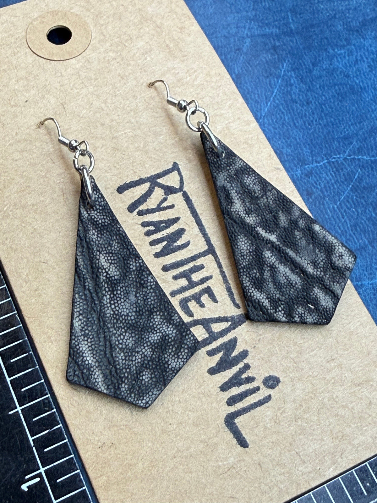 Exotic Leather Earrings: Dark Gray Elephant Trapezoid