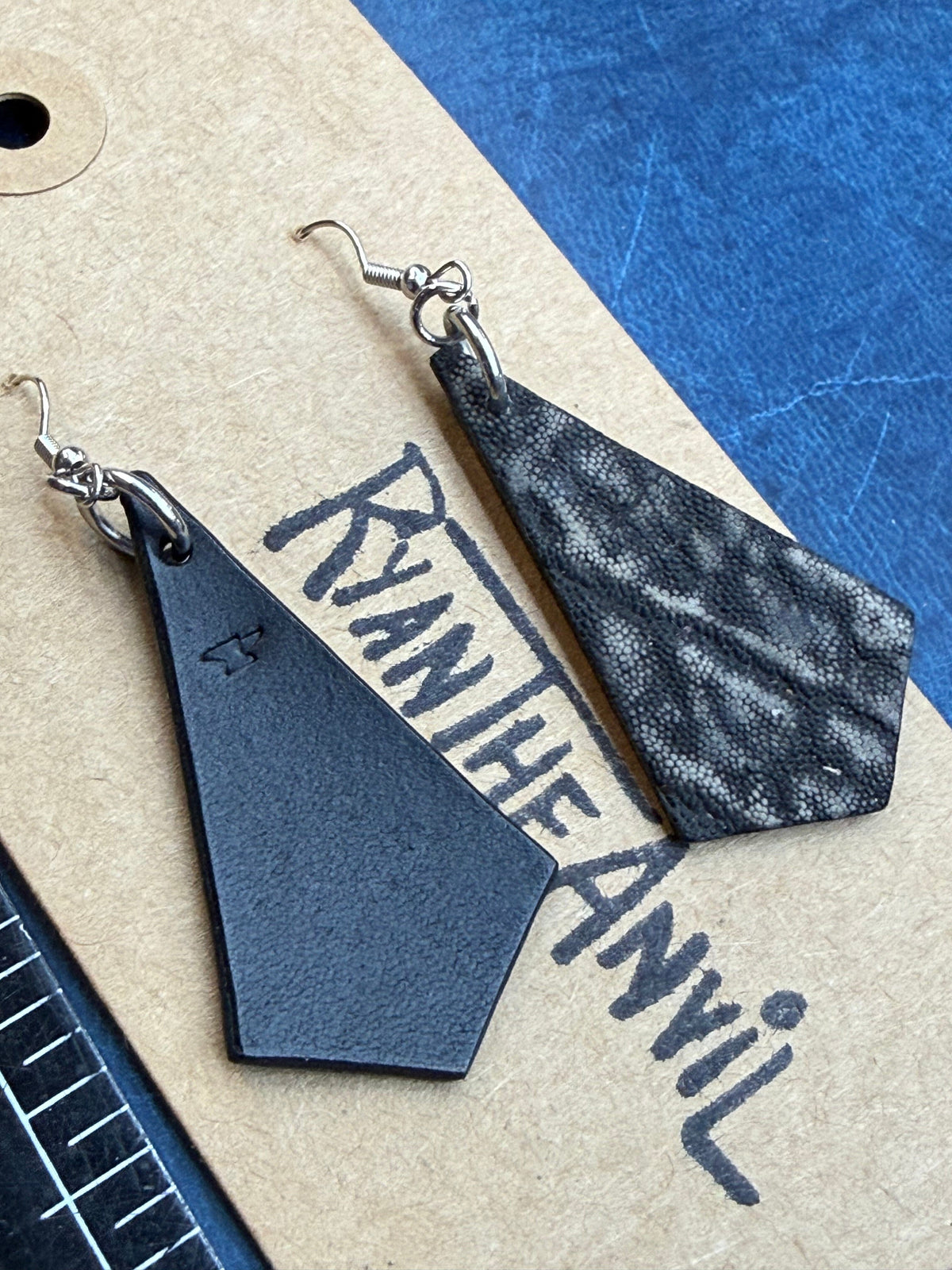 Exotic Leather Earrings: Dark Gray Elephant Trapezoid
