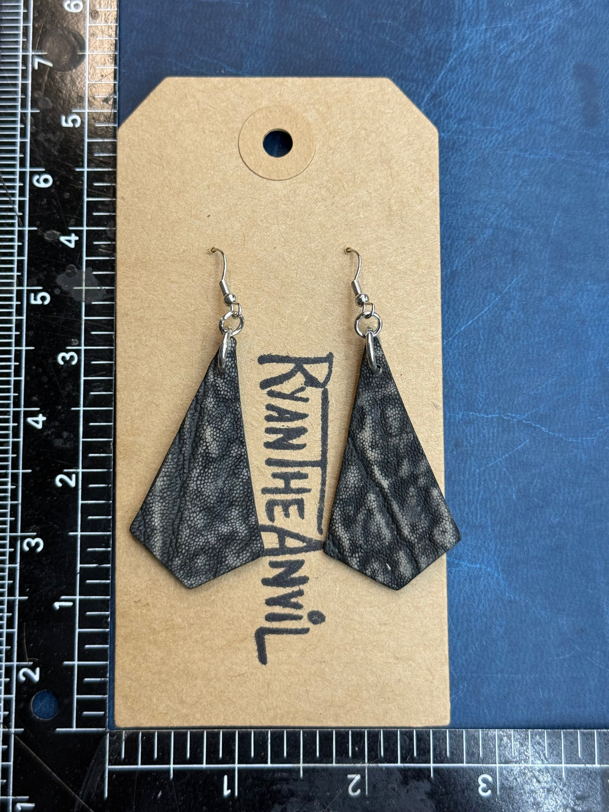 Exotic Leather Earrings: Dark Gray Elephant Trapezoid