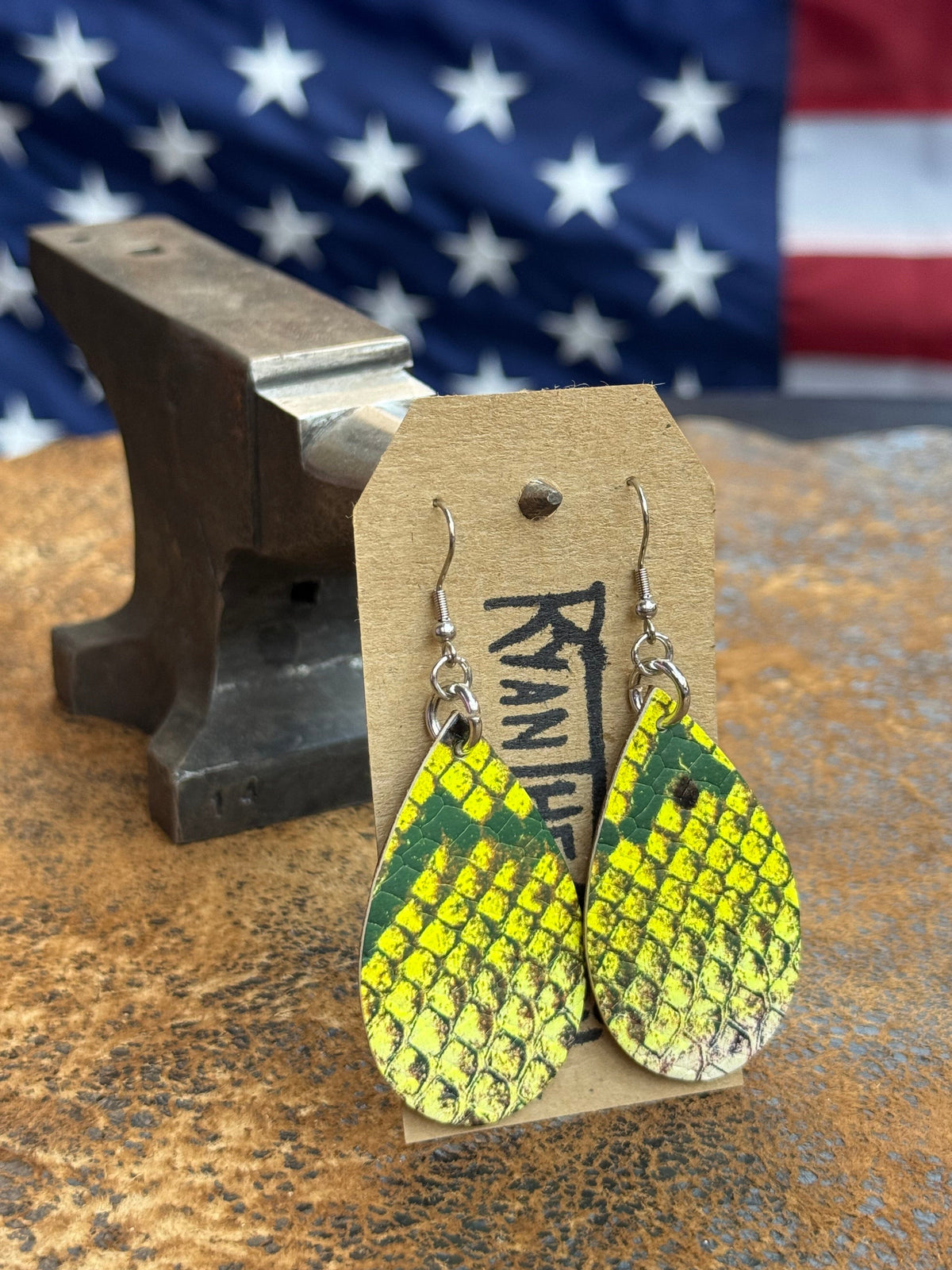Exotic Leather Earrings: LemonLime Python - Anvil Customs