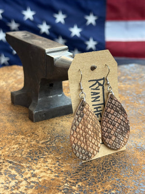 Exotic Leather Earrings: Matte Brown Python - Anvil Customs