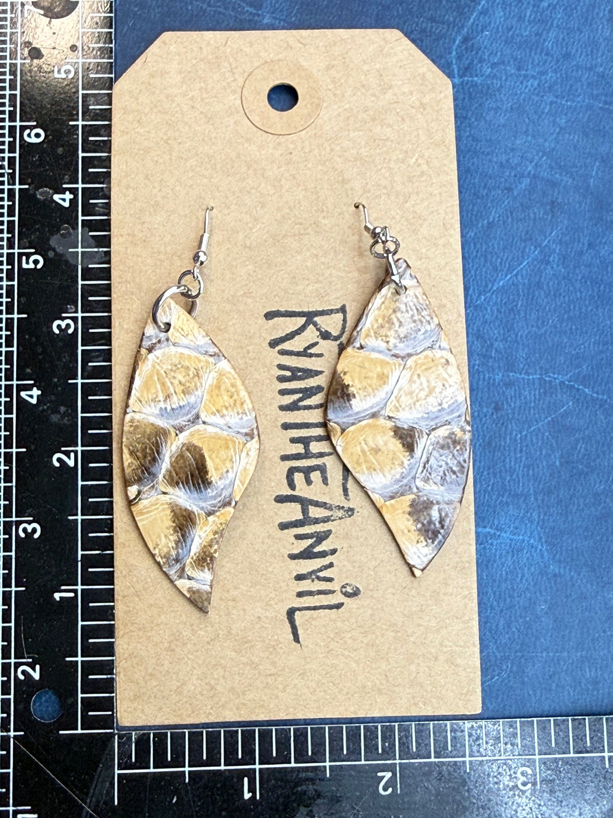 Exotic Leather Earrings: Natural Python Leaf Shaped